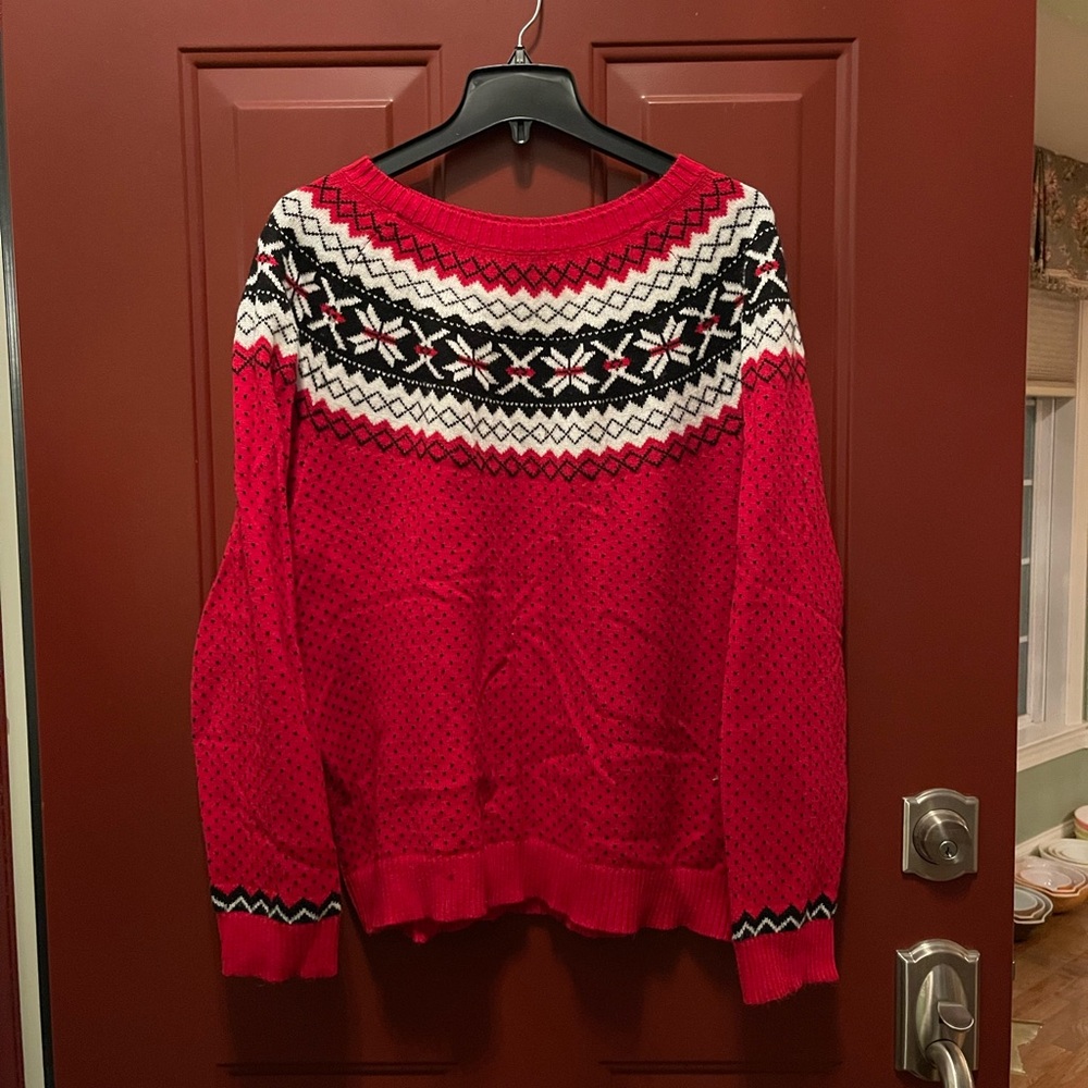 Talbots Red and Black Patterned Women's Sweater